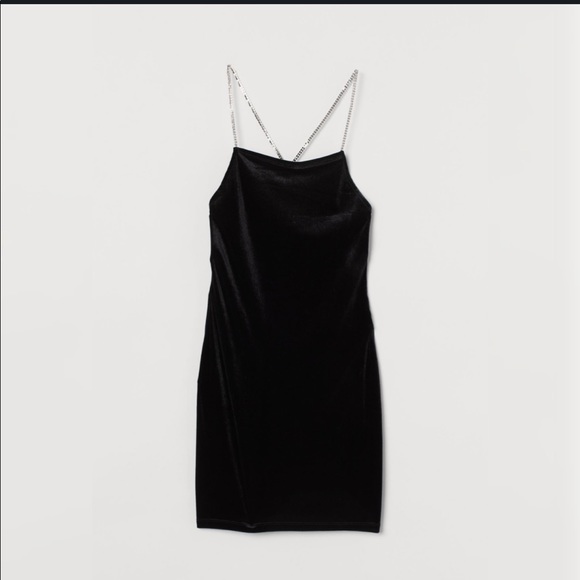 h&m black velvet dress Women's Black Sleeveless Velour Dress